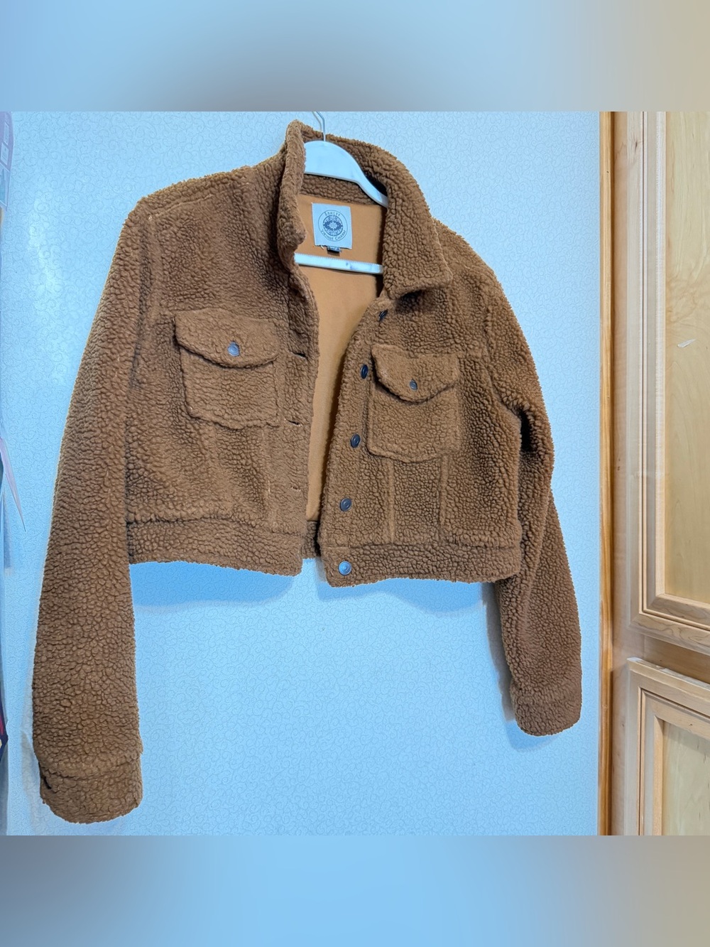 Ashley Vintage Charm Brown Teddy Sherpa Cropped Jacket Size L